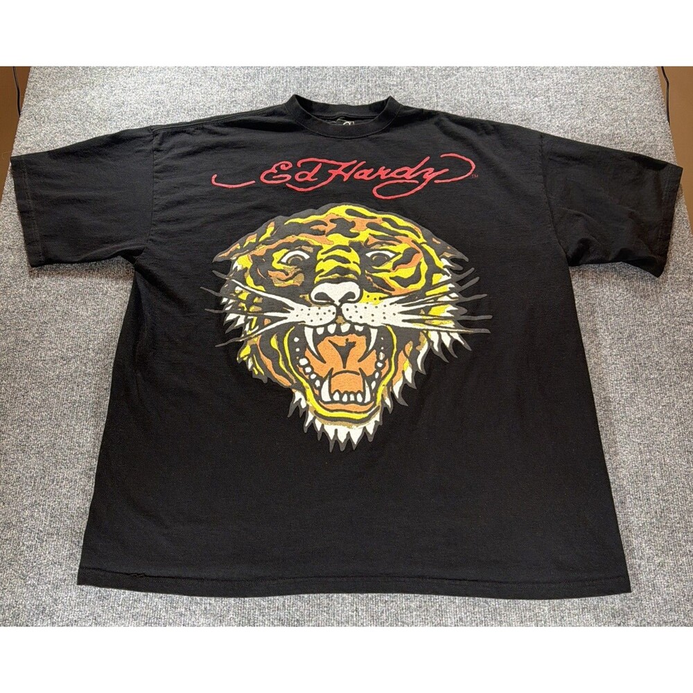 Ed Hardy Men's Black Tiger Graphic Cotton Short Sleeve T-Shirt Size 4XL